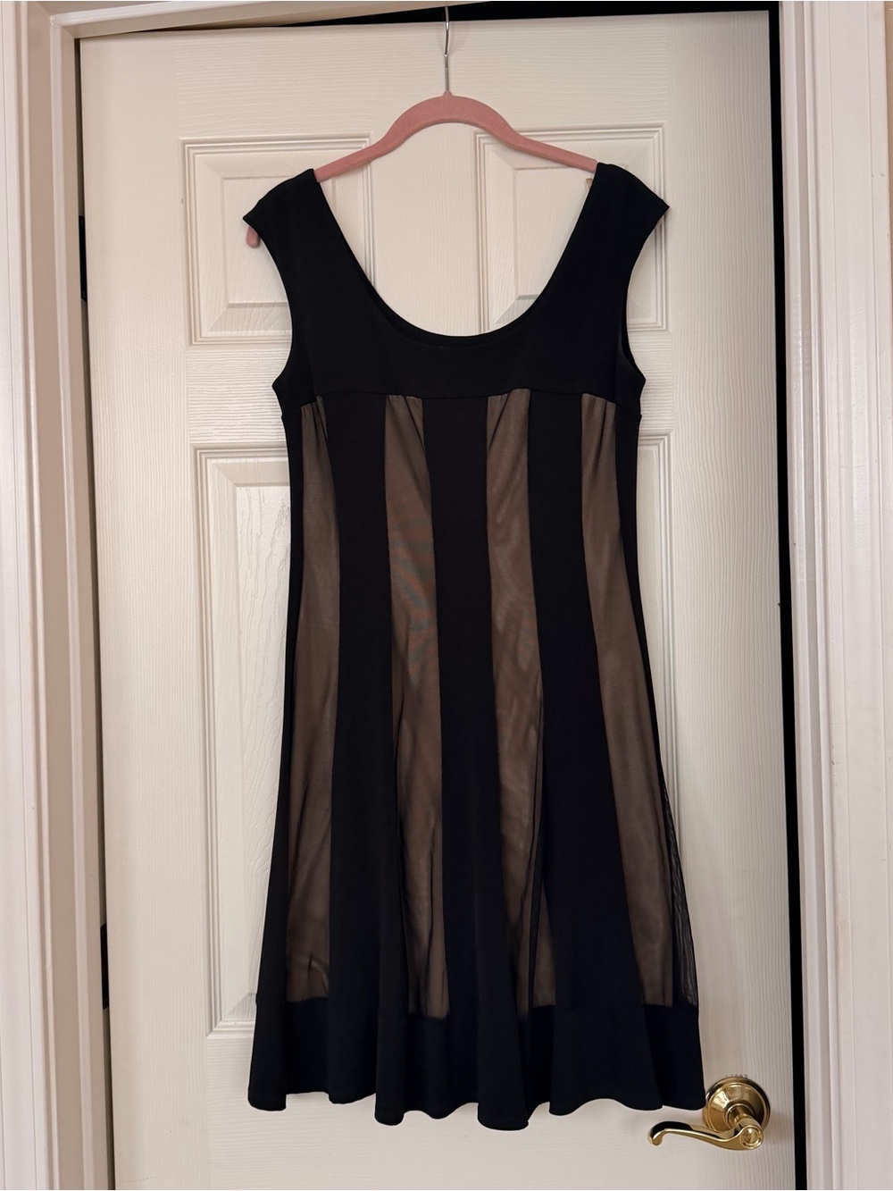 Connected apparel Black and Taupe Mesh A-Line Midi Dress